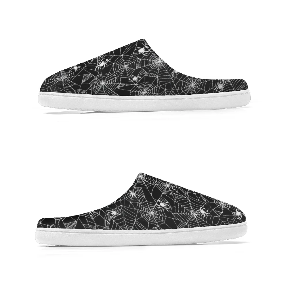 Zapatillas de algodón con estampado de telaraña, zapatillas cálidas informales de felpa, zapatillas de algodón para el hogar de invierno