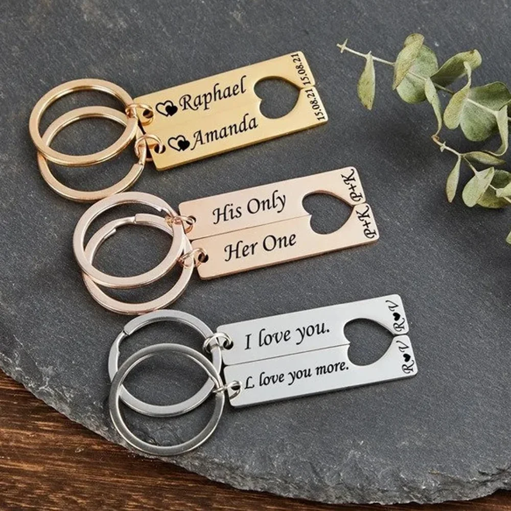Customized Couple Heart Keychains, Symbolizing Everlasting Unity, Used as Holiday Gifts and for Everyday Wear.