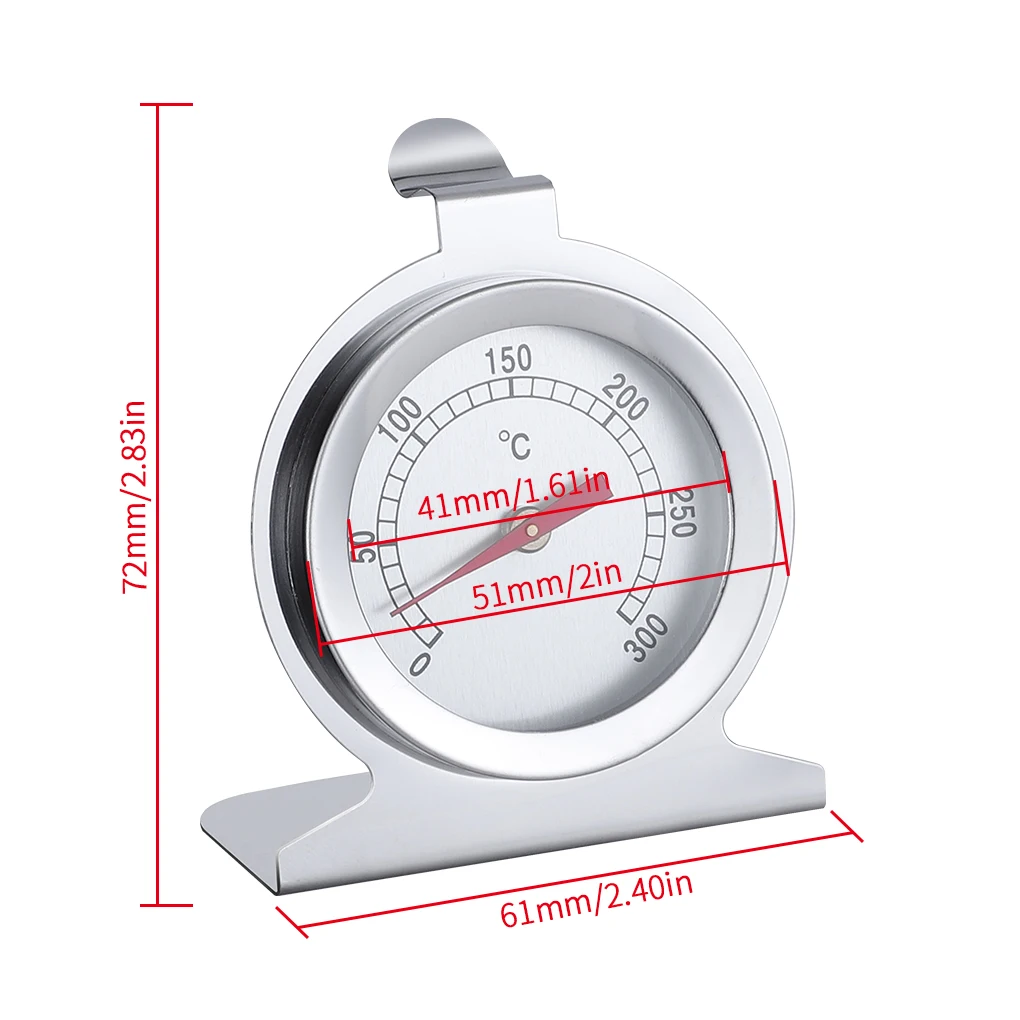 Oven Thermometer Stainless Steel Food Meats Cake Baking Temperature Gauge Glass Dial Cookware Meter Chef Gadget