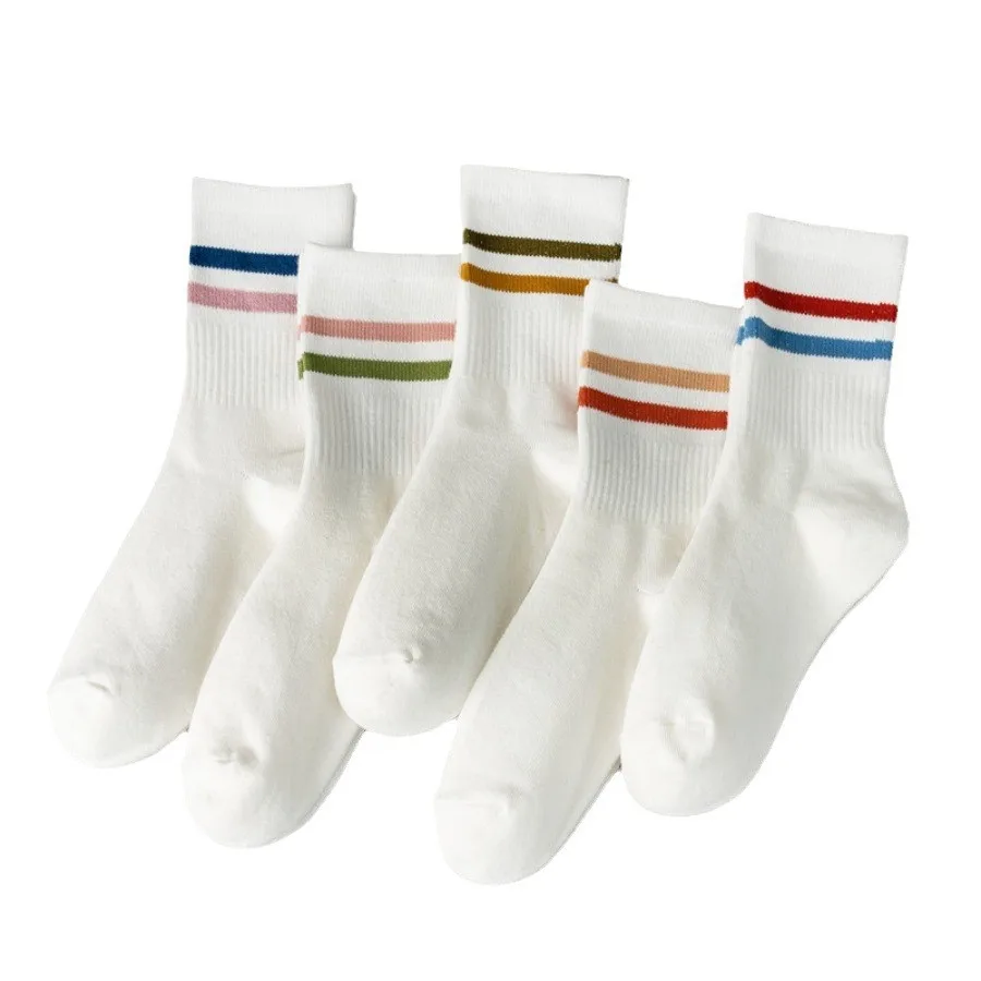 MORED10 pairs of couple letter all-match mid-tube socks Breathable mid-tube socks solid color sports embroidery vertical pattern