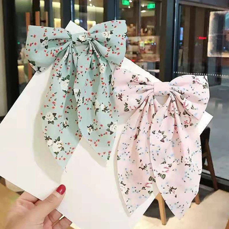 Fermaglio per capelli con fiocco corea Fashion Style Big Bow Ribbon Hair Tie Small Fresh Floral Hairpin Bowknot Hair Duckbill Clip accessori