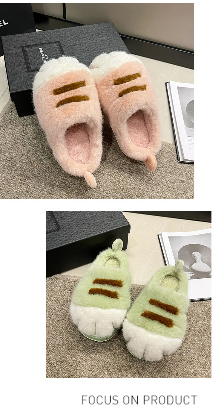 Ins Katzenpfoten-Hausschuhe für Erwachsene, Winter-Flip-Flops, warme Fell-Slides, flauschige Kätzchen-Hausschuhe, Unisex-Hausschuhe mit Tierkrallen-Design, Herren – Detail 16