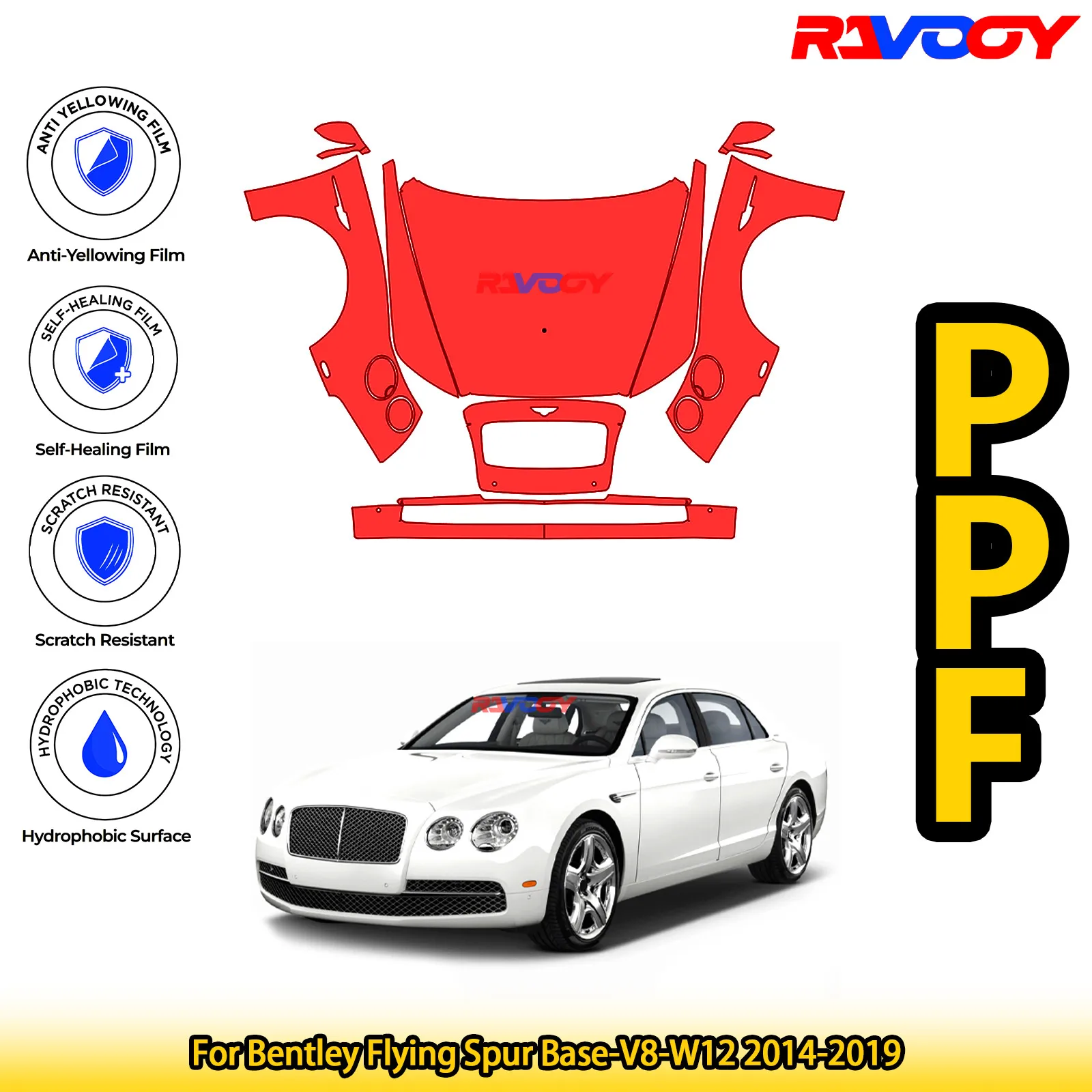 

Для Bentley Flying Spur Base-V8-W12 2014-2019 глянцевый матовый черный предварительно вырезанный передний комплект PPF, защитная пленка для краски