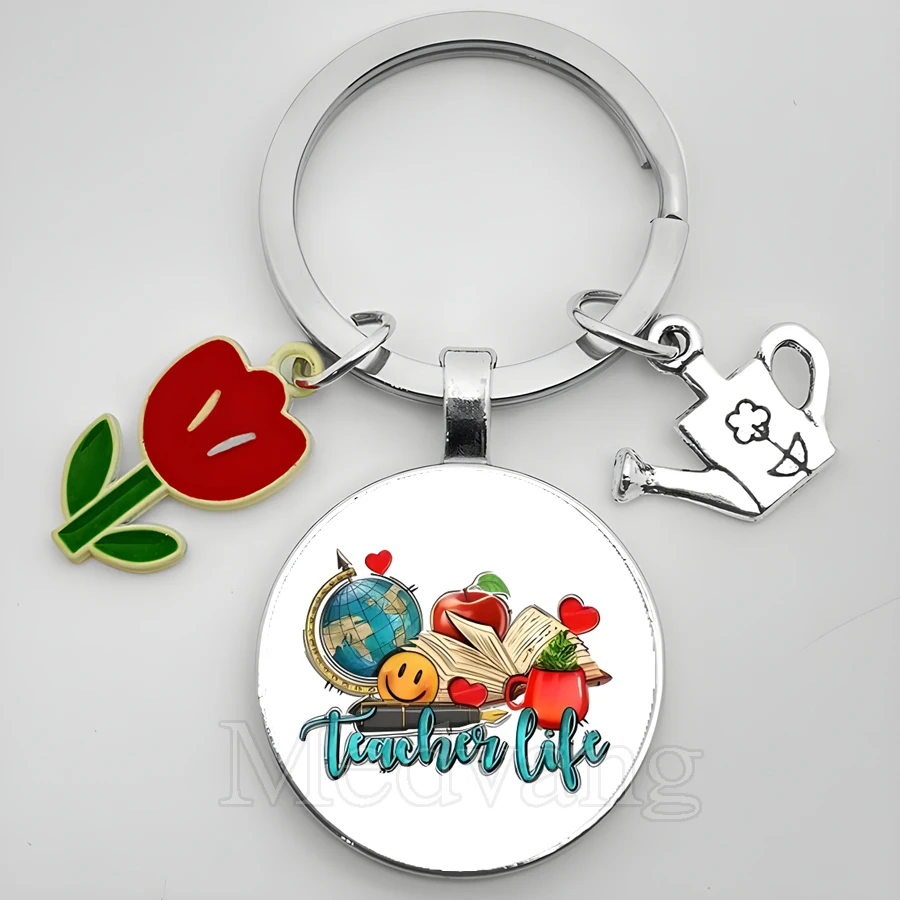 Each Subject Teacher Keychain Thanks Gardener Like Teacher Glass Dome Keychain Teacher'S Day Car Bag Pendant Gift