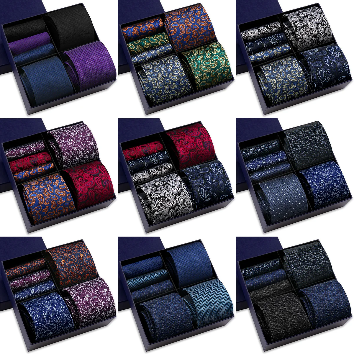 Elegant Luxury Classic Men Tie Gift Box Set 3 Pcs High Quality Paisley Pattern Wedding Formal Party Accessories Selected Gift