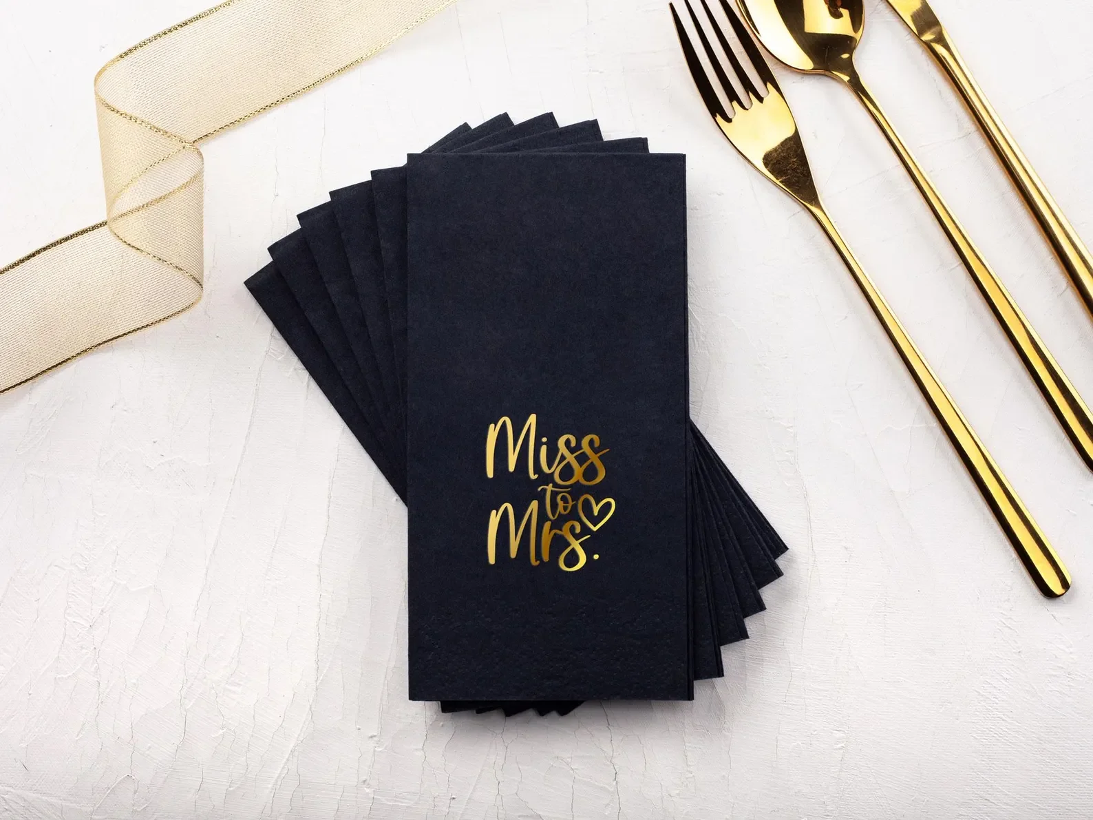 50pcs Personalized From Miss to Mrs Cocktail Napkins, Perfect for Bridal Showers, Elegant Gold Design, Wedding Shower and Bachel