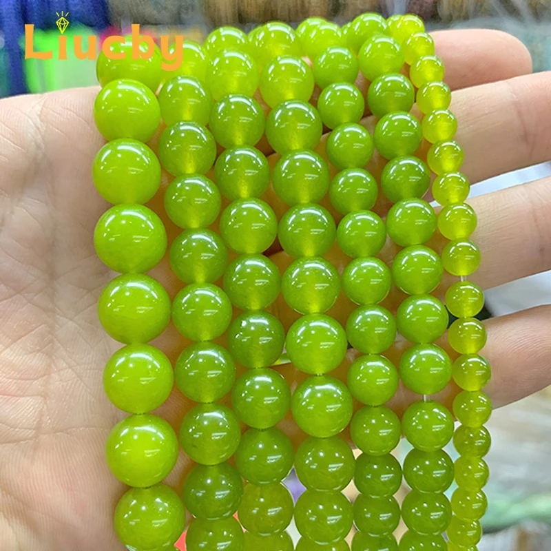 Natural Stone Grape Green Chalcedony Jades Beads Diy woman Bracelets Necklace for Jewelry Making 4/6/8/10/12/14mm 15\