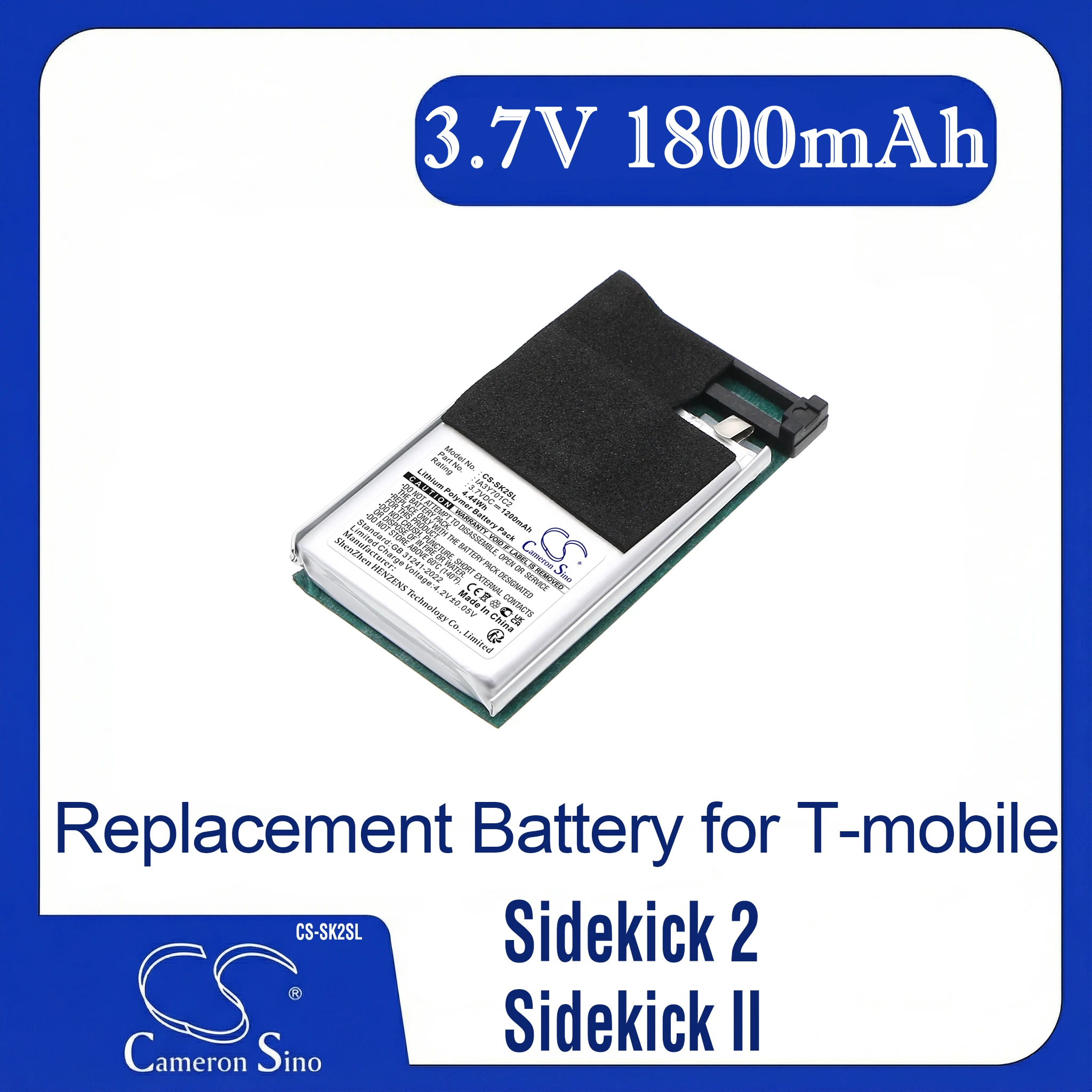 

Cameron Sino Replacement Battery for T-mobile Sidekick 2, Sidekick II, Fits P/N IA3Y701C2