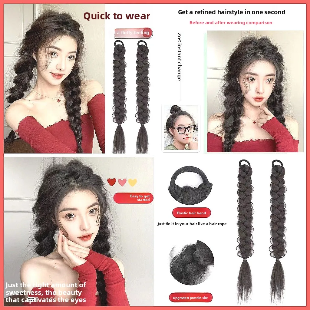 high-ponytail-wig-with-braids-sweet-cool-natural-long-hair-for-girls-double-braided-boxing-pigtails-synthetic-hairpiece