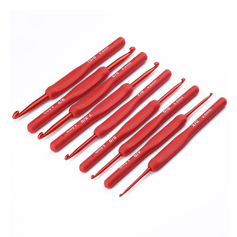 9pcs/14pcs Crochet Hooks Silicone Handle Aluminum Knitting Needle Set Ergonomic Crochet Hooks for Crochet Gifts DIY Hand Sewing