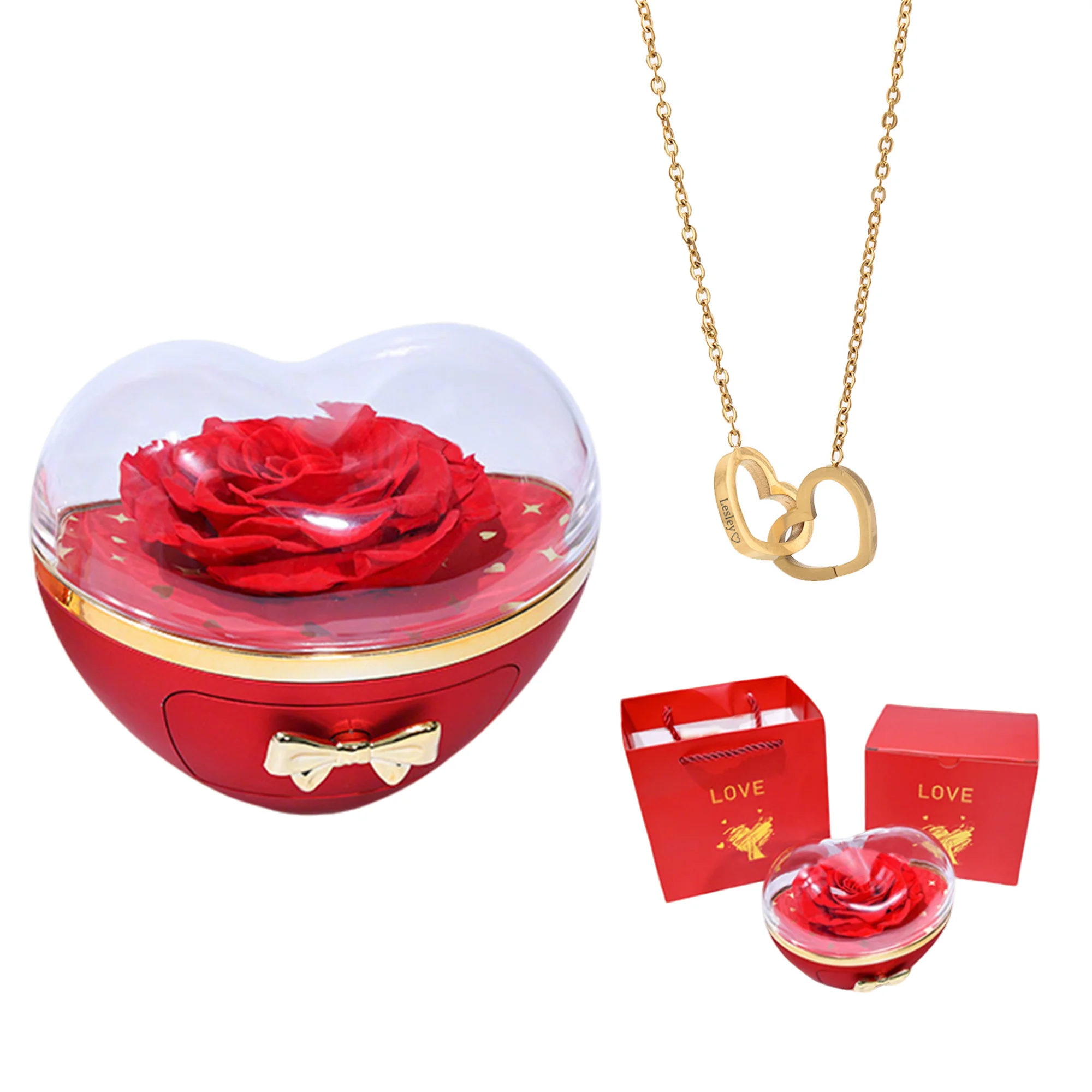 Custom Engraved Heart Necklace, Luxury Heart Pendant with Heart Gift Box, Ideal Gift for Couples