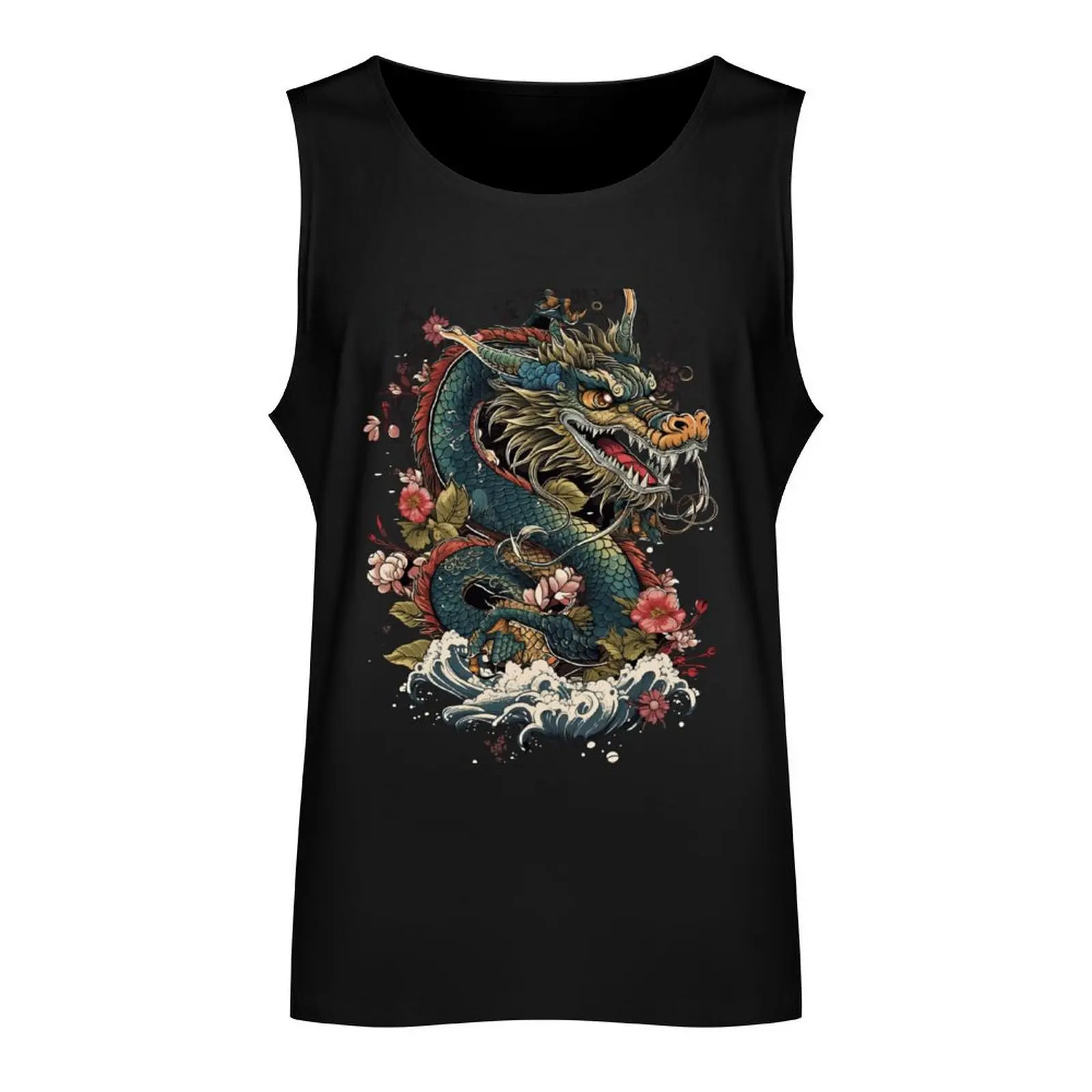 Dragon Drawing. Japanese style art Tank Top sleeveless Men's summer t-shirt