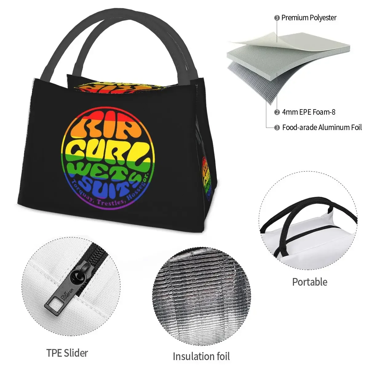 Tie Dye Rip Curl Design Lunch Bags Insulated Bento Box Portable Lunch Tote Picnic Bags Cooler Thermal Bag for Woman Student Work