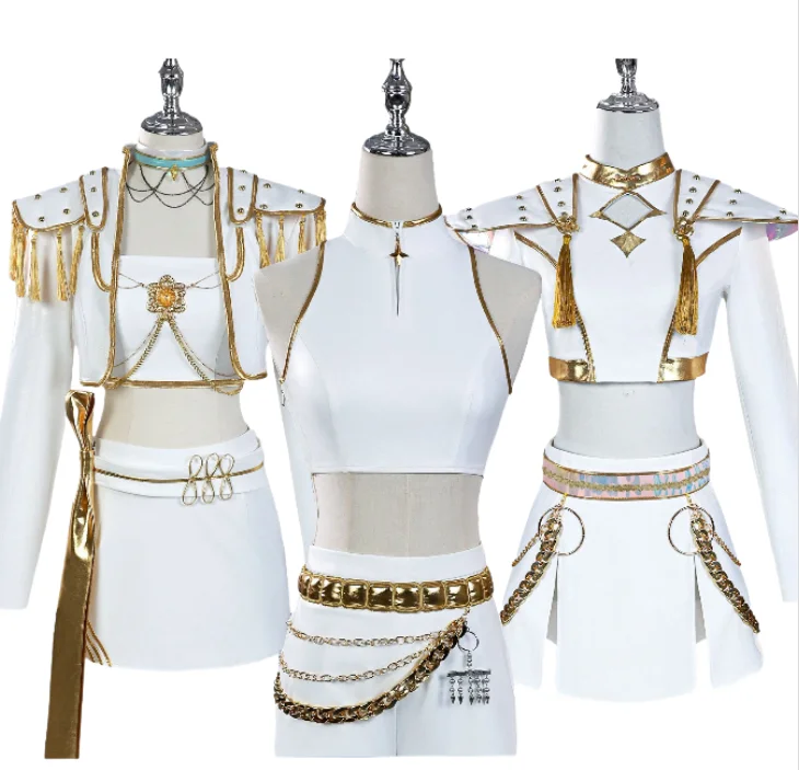 

Kpop Anime Zoey Rumi Mira Cosplay Costume Girl Group Stage Performance Demon Hunters White Idol Dress Wig