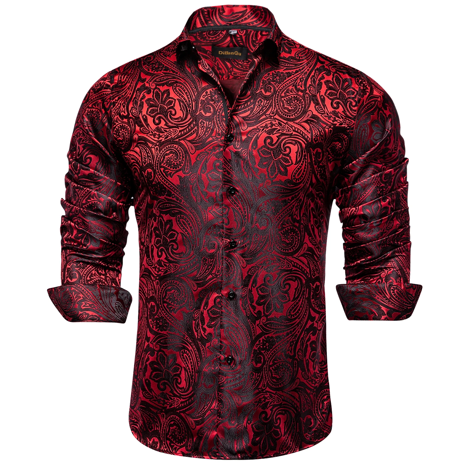 Red Floral Paisely Luxury Shirts For Man Club Wear Men Shirt High Quailty Long Sleeve Singal Breasted Spring Fall Male Tops