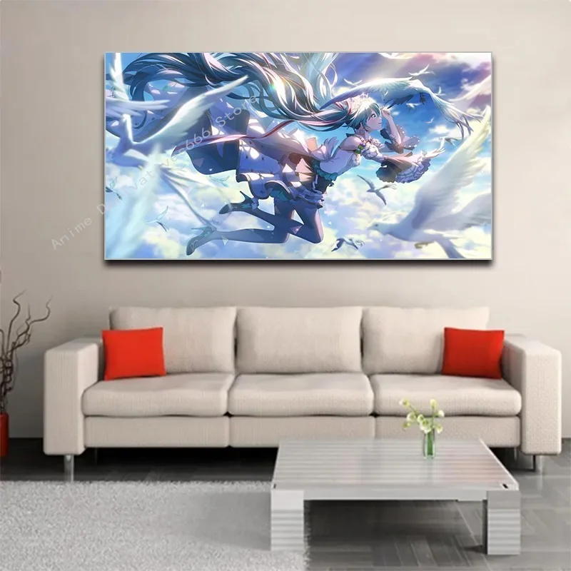 Virtual Idol H-Hatsunes M-MikU Poster Modern Art Mural Indoor Wall Sticker Bedroom Bedside Display Decorative Painting