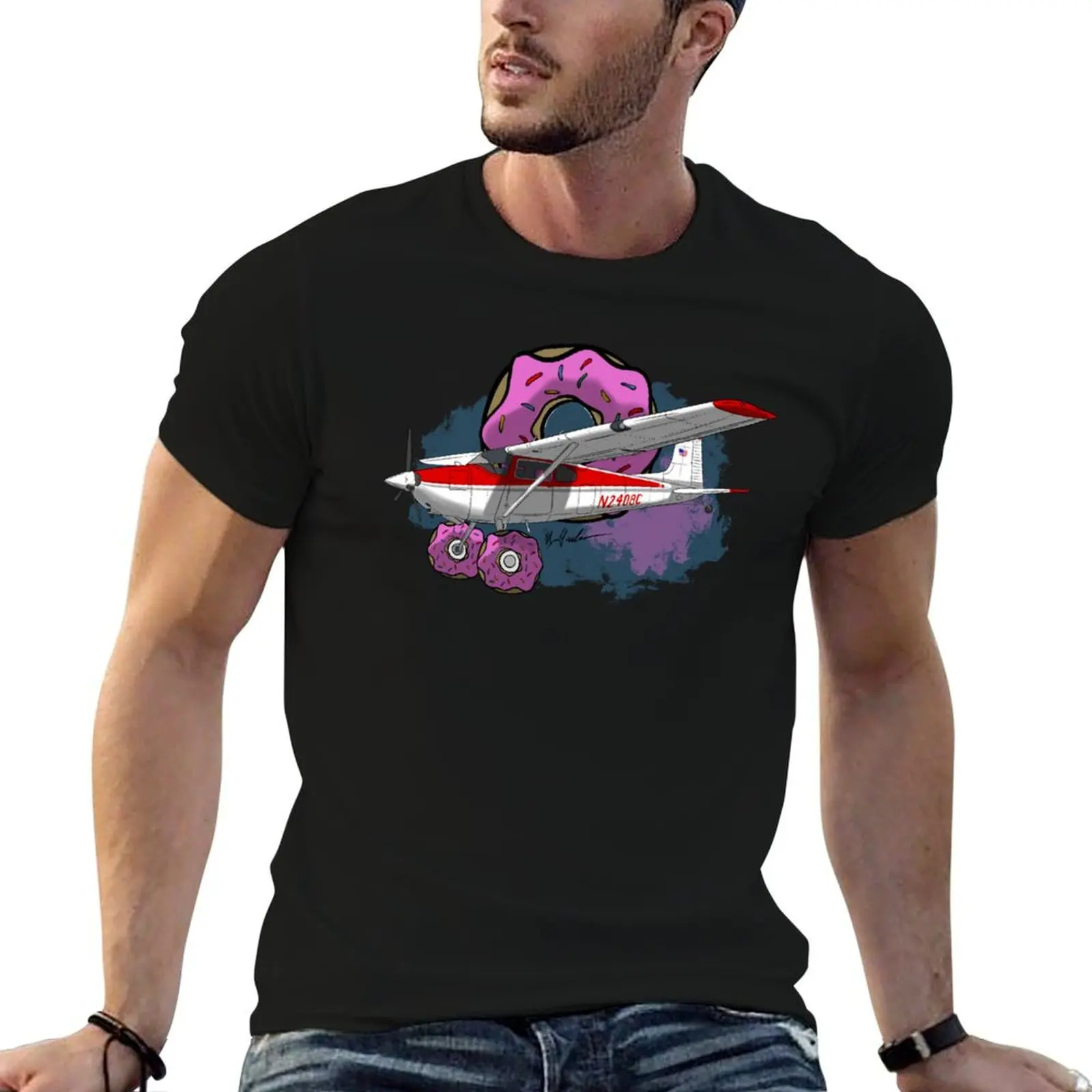 

Cessna 180 N2408C Donuts T-Shirt man t shirts cotton t shirt for man 100 percent cotton t shirt for man T-Shirt