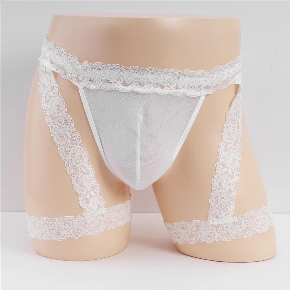 Эротический бандаж Sissy, мужские сексуальные выпуклые трусы с подтяжками, модное кружевное тонкое прозрачное нижнее белье Homme T, стринги сзади