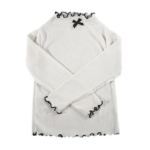 6M-8Y flickor långärmad T-shirt barn ruffled kant rosett stickade toppar 2025 höst ny mångsidig baströja för babyflickor 10 best sales tröja för babyflicka - №3