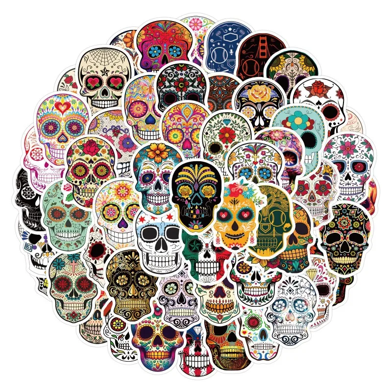 60pcs Flowers Skull Personalized Graffiti Stickers Suitcase Water Cup Guitar Car Scooter Mobile Phone DIY Decorative Stickers