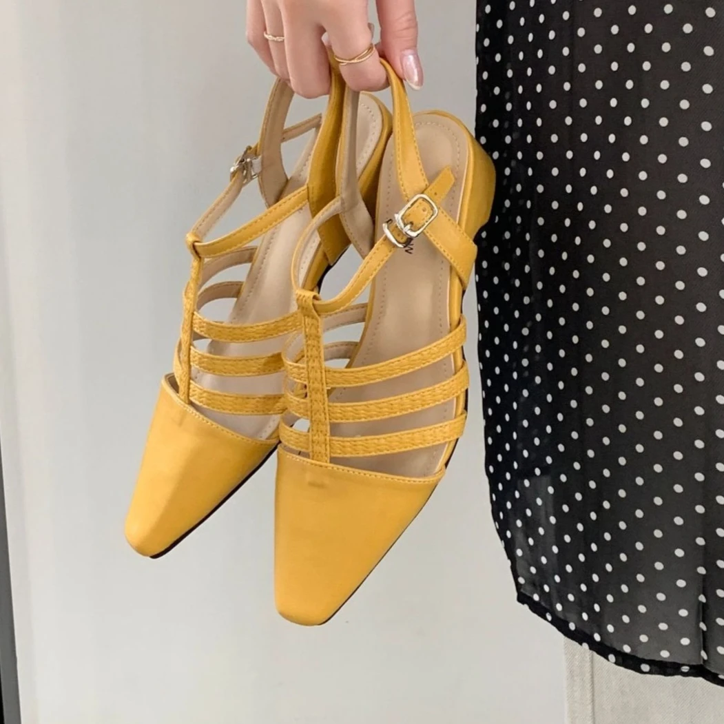

European Summer New Shoes for Women Leather High Heel Sandals Roman Style High Heel Slides Girl Pointed Toe Pumps