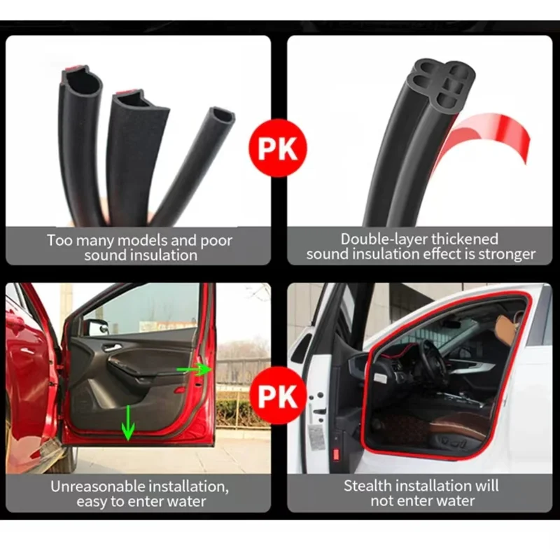 Car Door Seal Strip Rubber Double-layer Thickened Sealing Protector Soundproof Waterproof Weather Strips for Car Door Hood Trunk view 3
