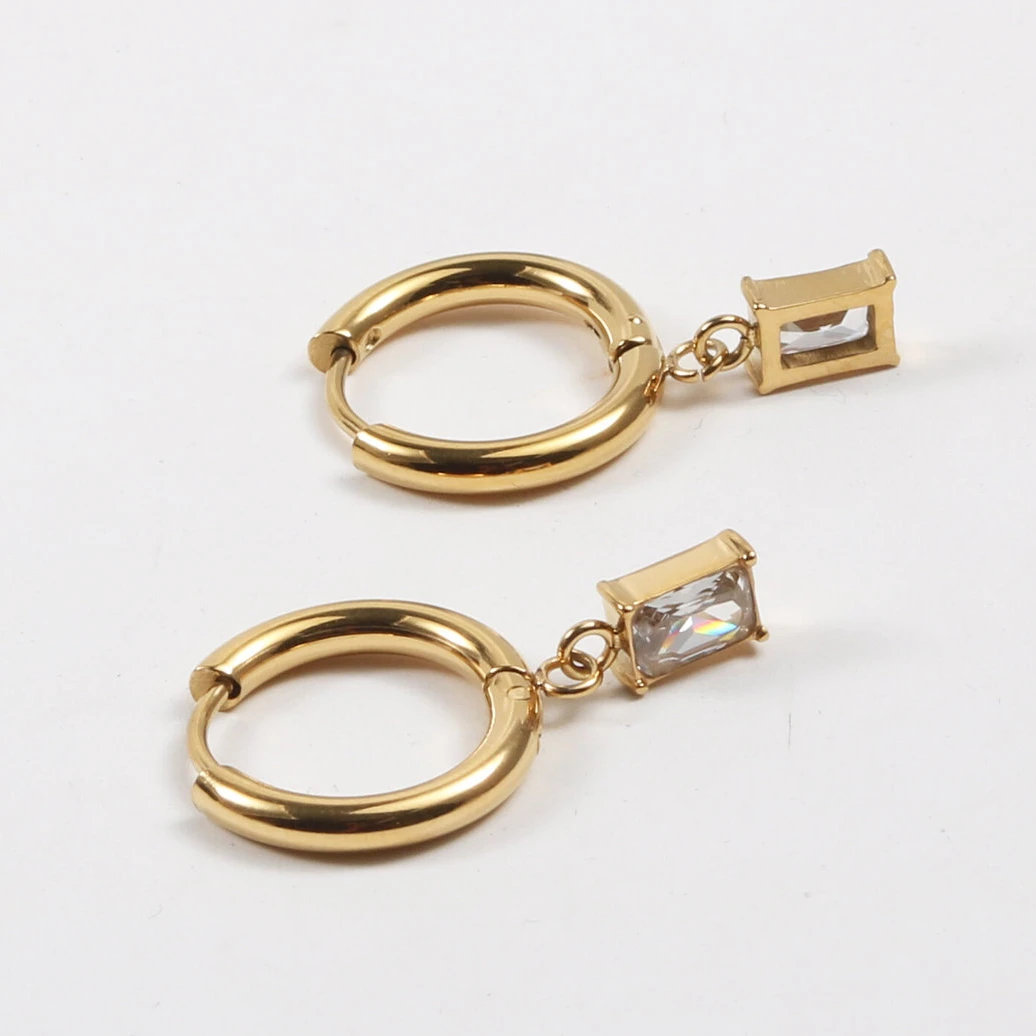 New Fashion Shinny Zircon Hoop Earring for Women Stainless Steel Hoop Earring Plated Gold Jewelry