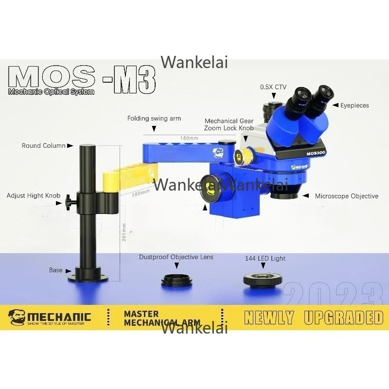 MOS300-M3 Trinocular Stereo Microscope With Adjustable Microscope Arm Stand Zoom For Phone Camera Repair Tools