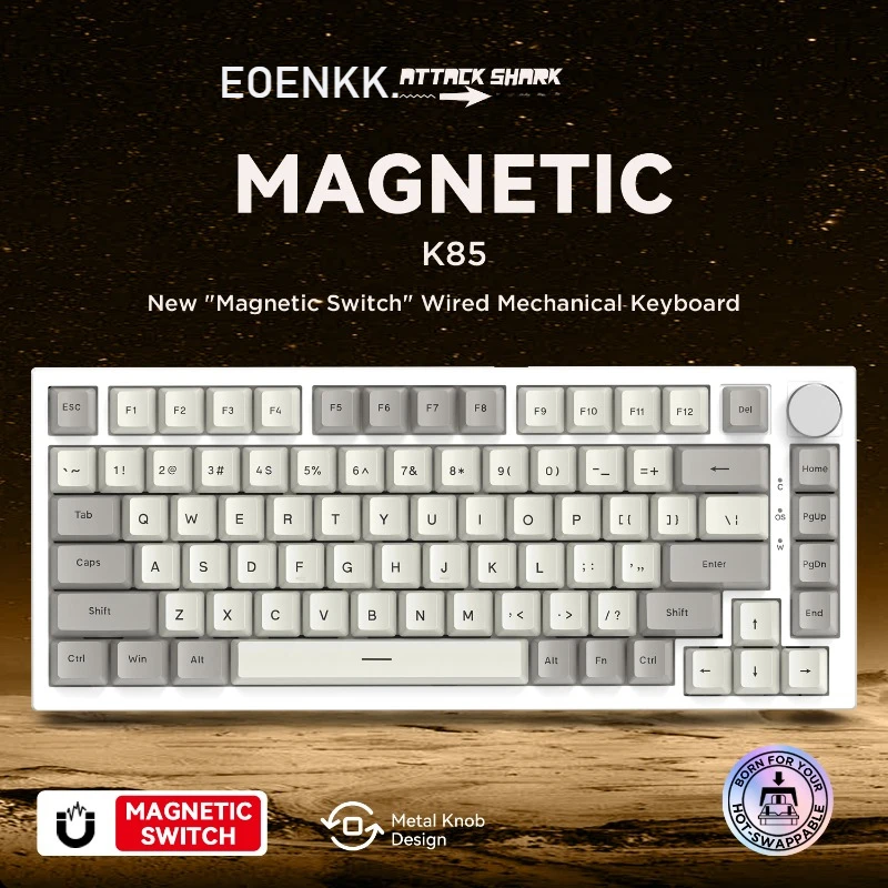 

EOENKK K85 Matal Switch Gaming Keyboard Wired,Multimedia Knob,Macro Key Range FPS Rush Trigger, Hot-swap, RGB