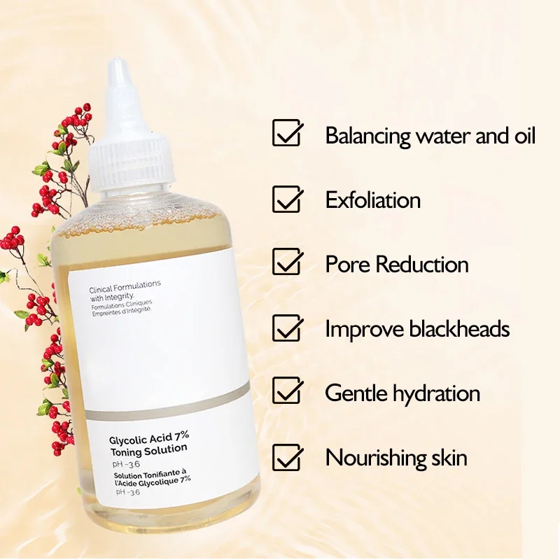 Gentle exfoliation improves skin condition, brightens skin tone, facial skin care glycolic acid 7% toner 240ML