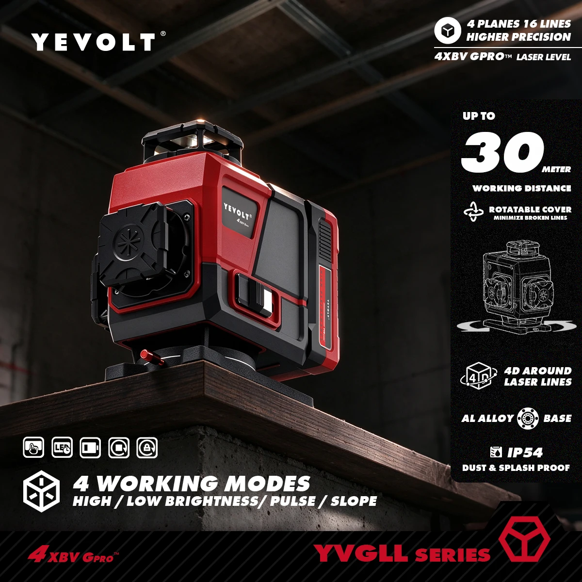 Laser Level 16 Lines 4D Green - YEVOLT 16ライン 4D グリーン オートセルフレベリングレーザー 4x360