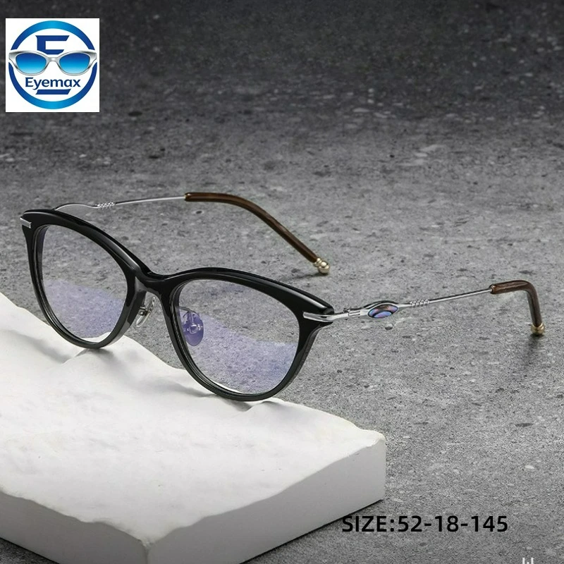 

2026 New Vintage Cat Eye Fashion Glasses Frame Women Ultra Light Pure Titanium Optical Prescription Eyeglasses for Men