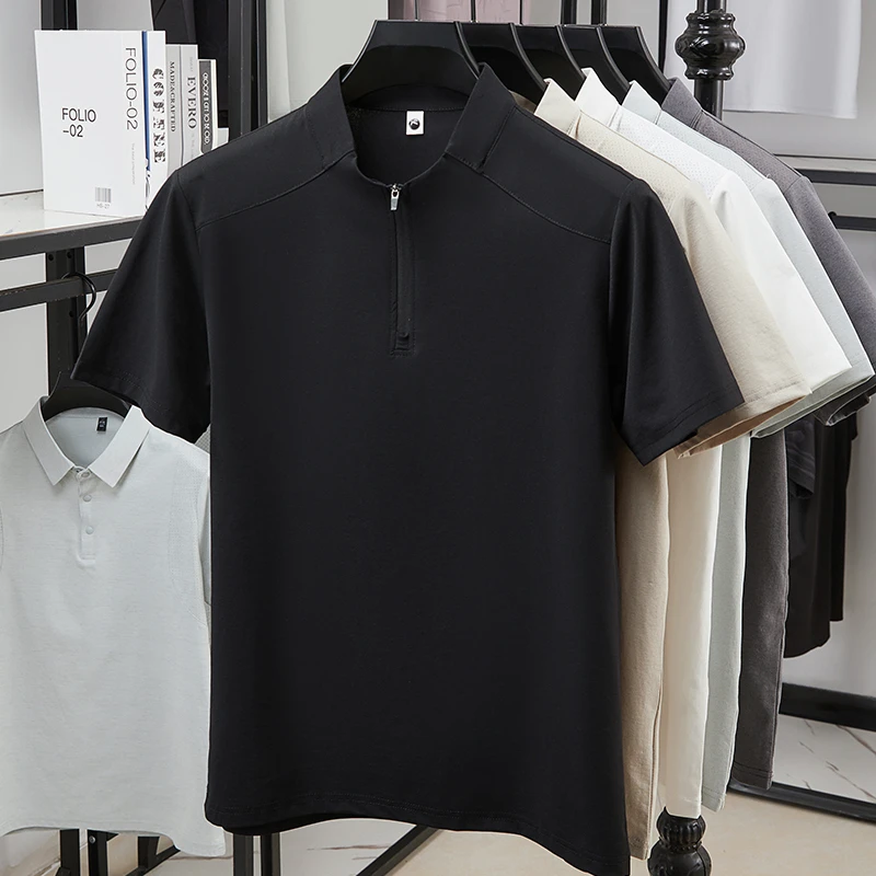 Herren Kurzarm-Poloshirts mit Halbem Reißverschluss und Stehkragen Lässige Sommer-Oberteile Leichte Atmungsaktive Hemden für Männer – Detail 21