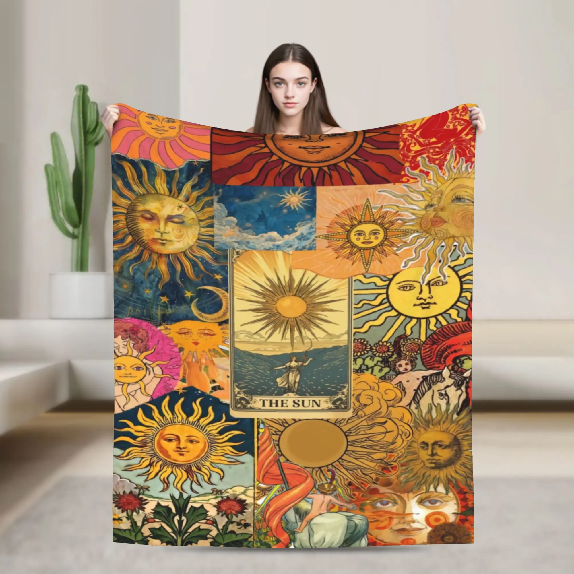 Astrology Zodiac Moon and Stars Flannel Blanket  Soft Warm Throw Blanket for Couch Chair Travel Novelty Bedspread Sofa Bed Cover