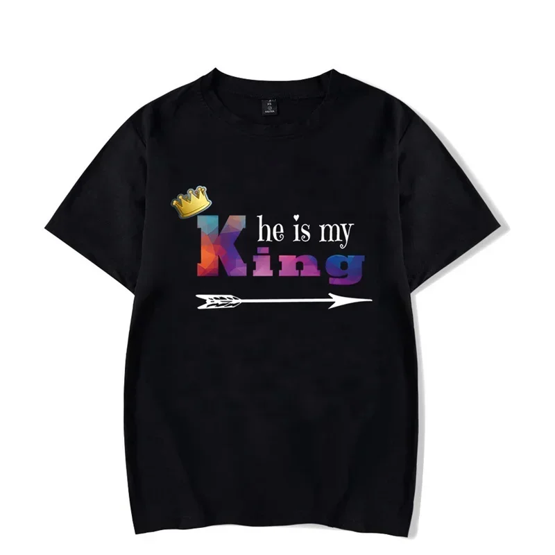 T-shirt imprimé He's My King She's My Queen pour hommes et femmes, Y2k, Chic Lovers, Vêtements, Respzed, Harajuku, Couple