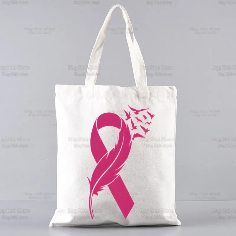 October Pink Breast Cancer Awareness Shopper Bags for Women Resuable Tote Bag Harajuku Large Capacity Shopping Bag Printing