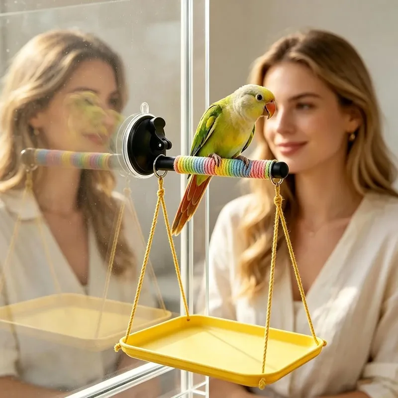 Window Perch For Birds Suction Cup Interactive Toy Bird Shower Perch For Parakeet Cockatiel Conure Parrot Lovebirds Car Outdoor view 5