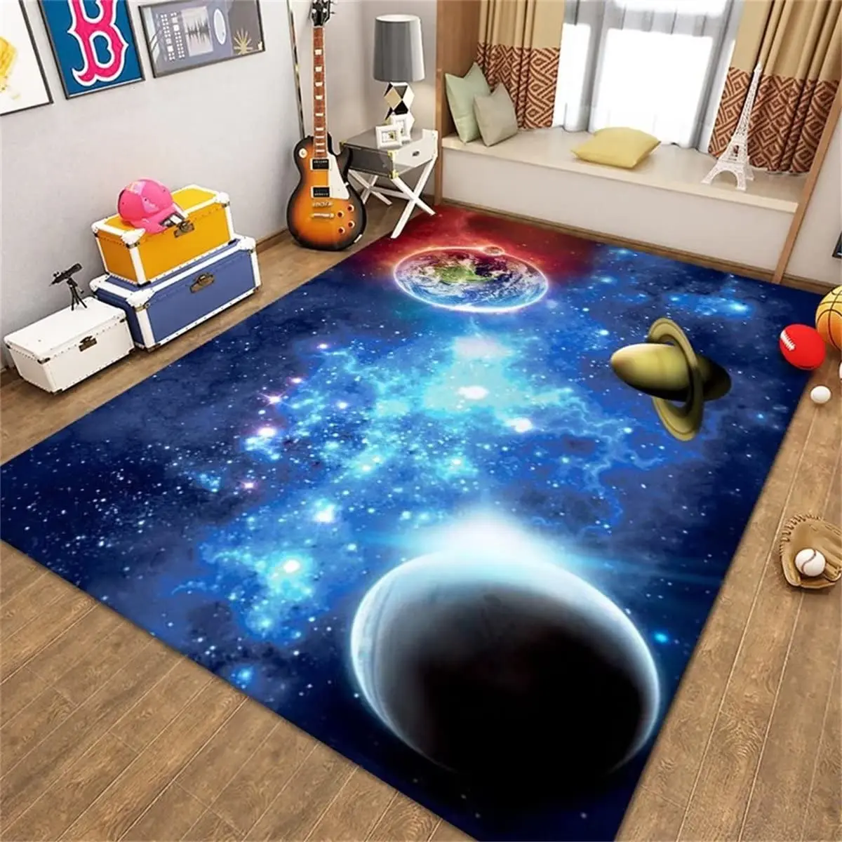 Outer Space Planet Print Rugs for Boys Bedroom Universe Starry Sky Carpets for Home Living Room Soft Polyester Floor Mats Pads