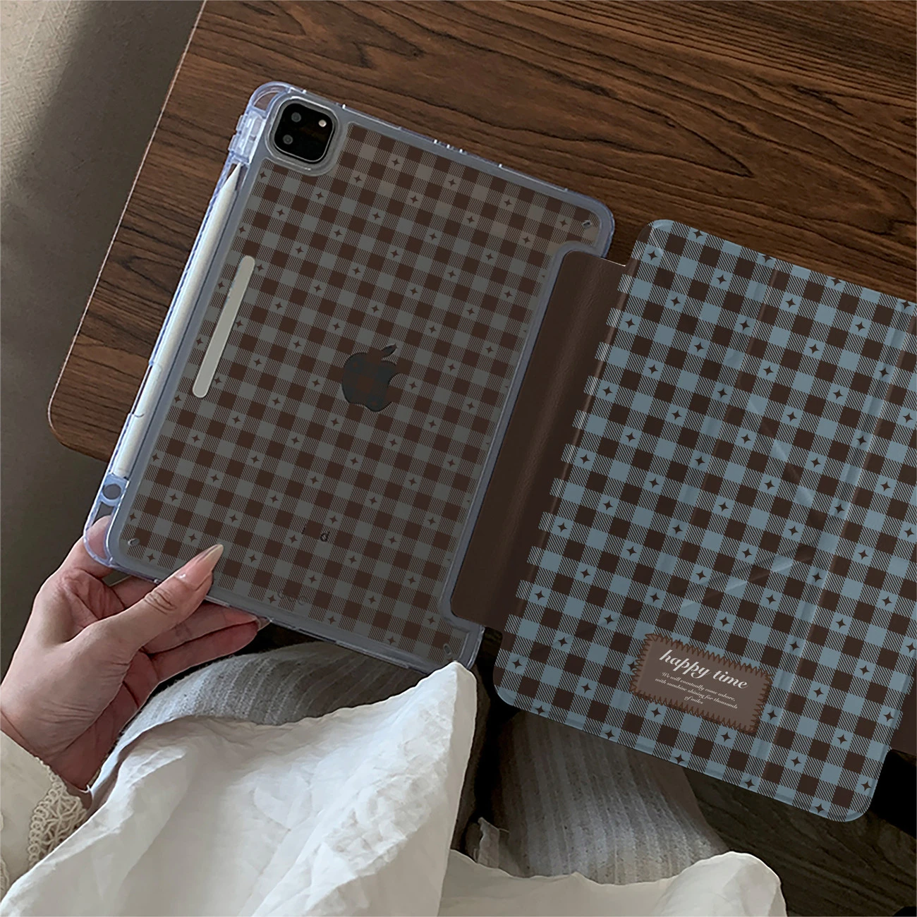 RBrown Blue Grid New Tablet Case For iPad Pro 11 12.9in 13 M4 9.7 10.2 5/6th 7/8/9 10 11th MINI Air 2 4 5 6 7 Trifold Case