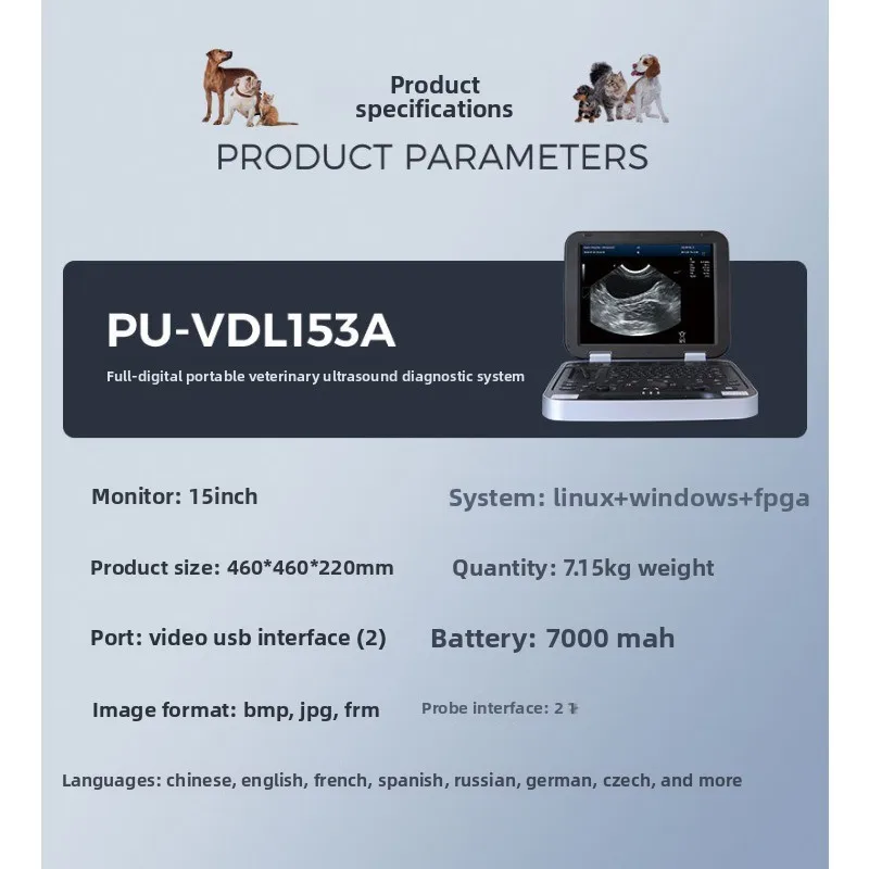 Veterinary Portable Ultrasound Machine | High-Resolution Pet Diagnostic Imaging System | Dual Probe Animal B-Scan