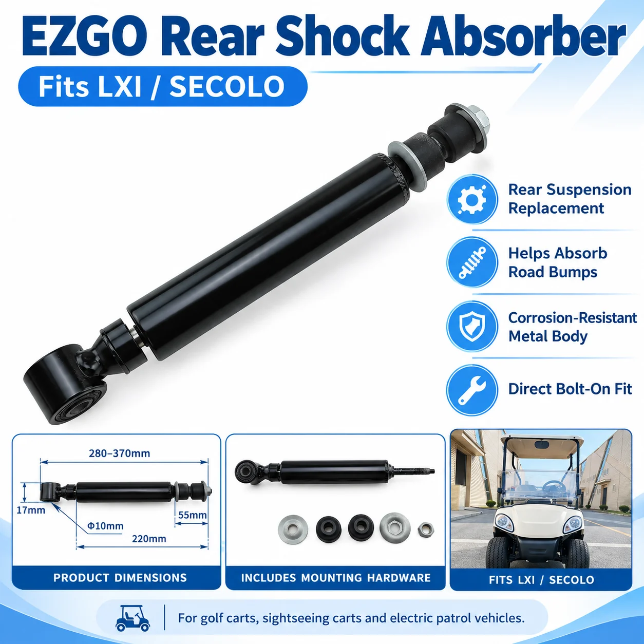 EZGO Golf Cart Rear Shock Absorber for LXI SECOLO, Rear Spring Damper for EZGO Electric Patrol Cart