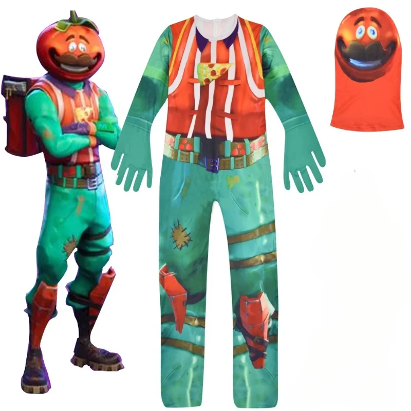 

Fortnite Tomatoide Game Roleplay Battle Tomato Head Tomatohead Cosplay Clothes Halloween Costume Children Carnival Jumpsuit Set