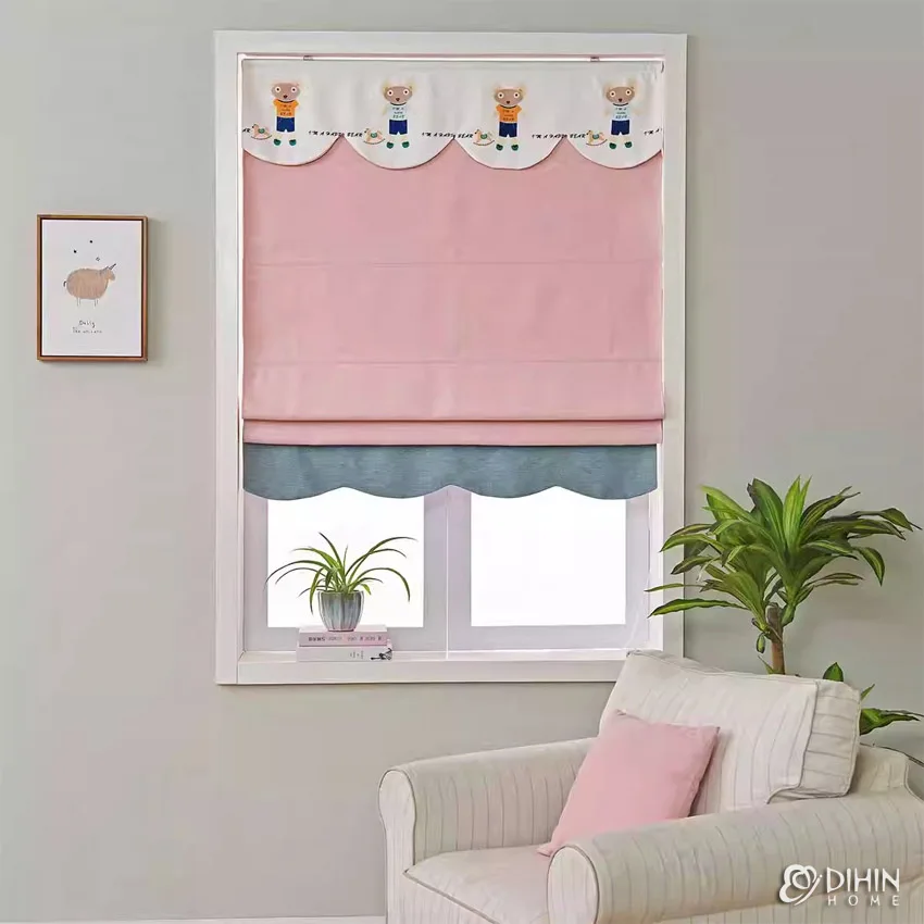 

Cartoon Pink Color With Bear Heading Custom Made Roman Shade Light Filter/Blackout Window Blinds For Living Room Easy to Install