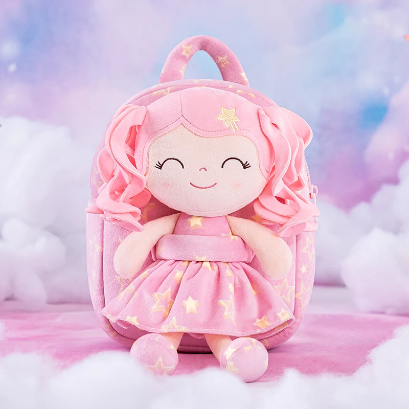 Gloveleya Soft Backpacks Curly Hair starry Series Dolls Bag Kids Backpacks Pink