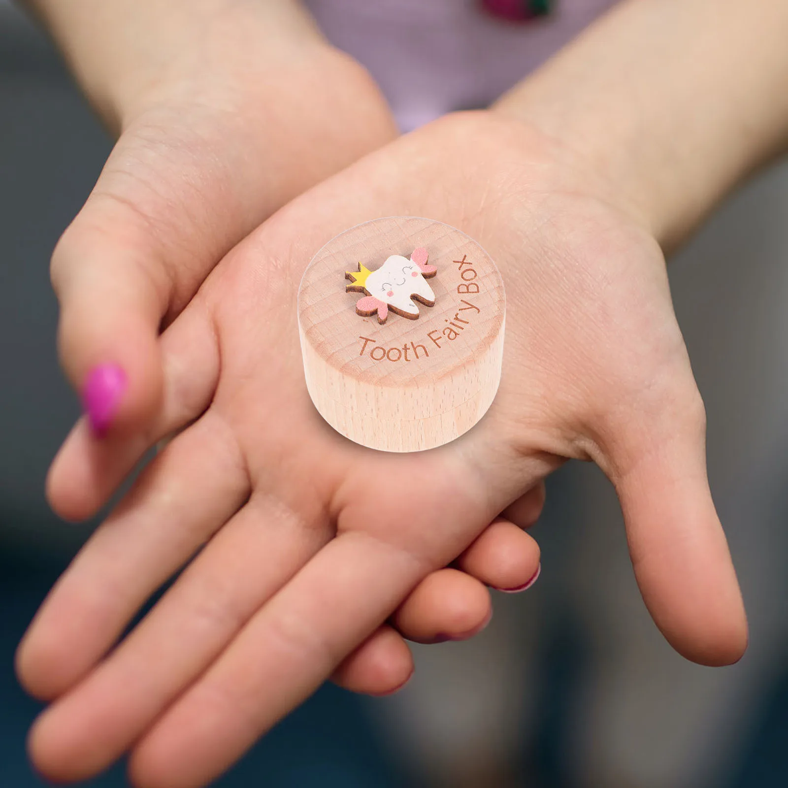 صندوق تذكار لأسنان الأطفال من الخشب الطبيعي حامل تخزين أسنان الطفل مع قفل حجرة الشعر الكل في واحد #5
