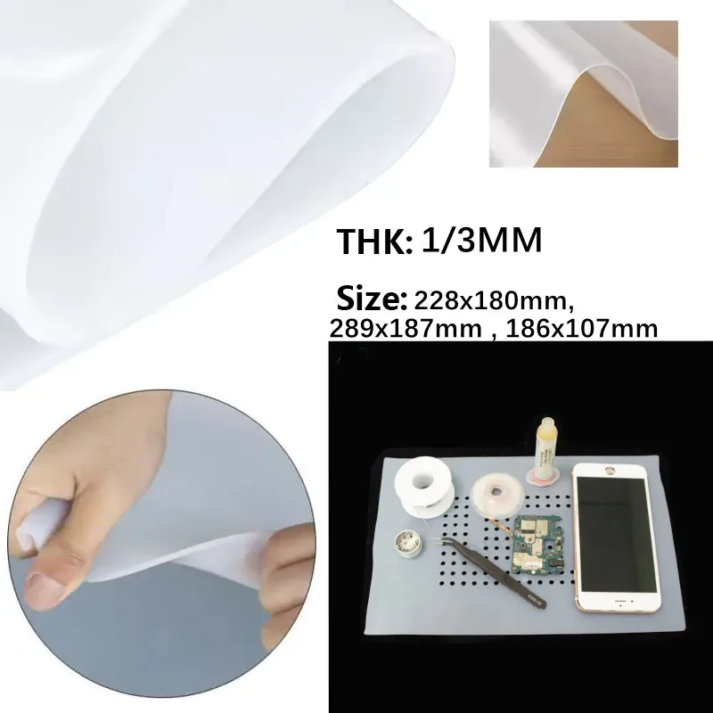 

Heat Resistance Silicone Rubber Sheet White Clear Pad 1mm 3mm Resin Soldering Repair Work Mat for Mobile Phone Repair Tools