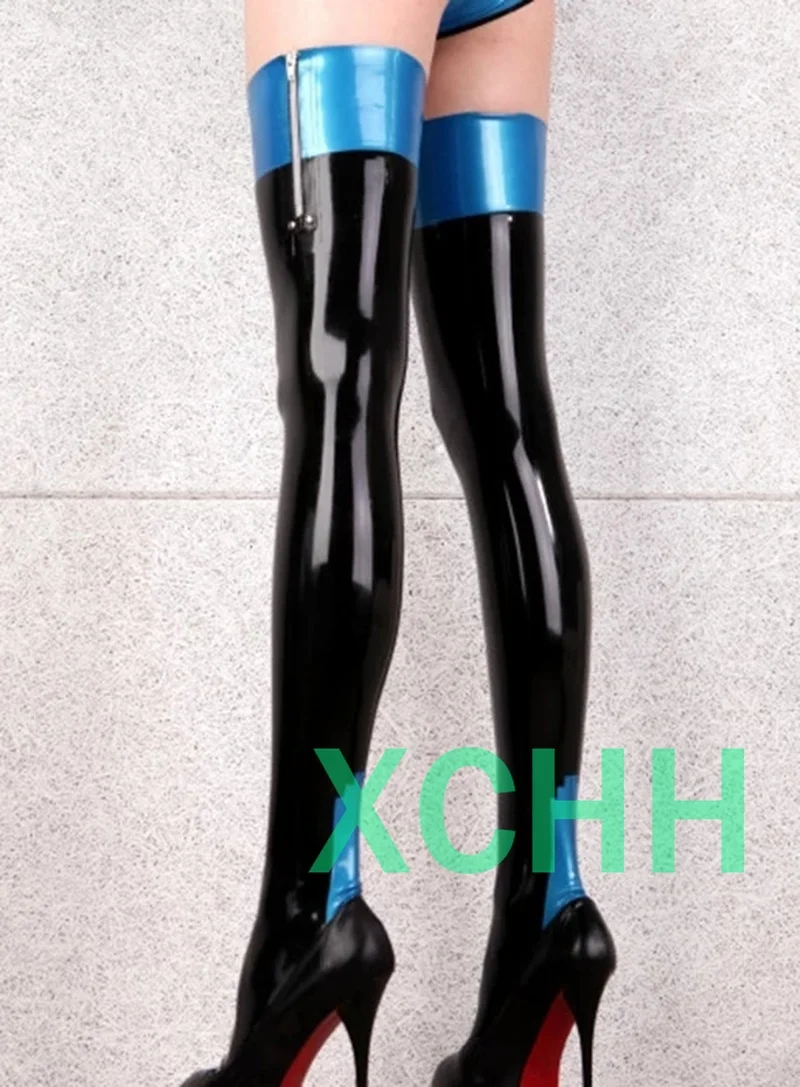 women female handmade Latex Stockings With zippers slim Long Stockings Thigh boots Socks