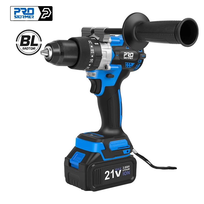 

125NM Brushless Electric Drill 21V Ice Hammer Torque Cordless Drill Screwdriver Li-ion Battery Electric Power Tool By PROSTORMER