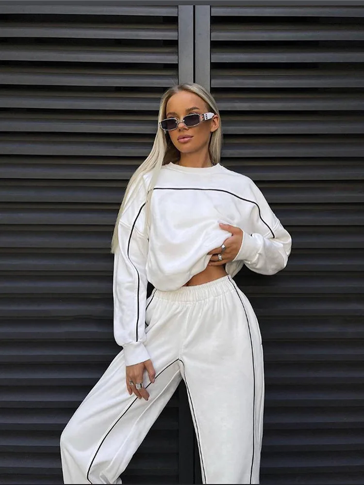 Conjunto de dos piezas para mujer, jersey, pantalón, survêtement, sudadera, deporte, taille élastique, ropa de calle, conjuntos a