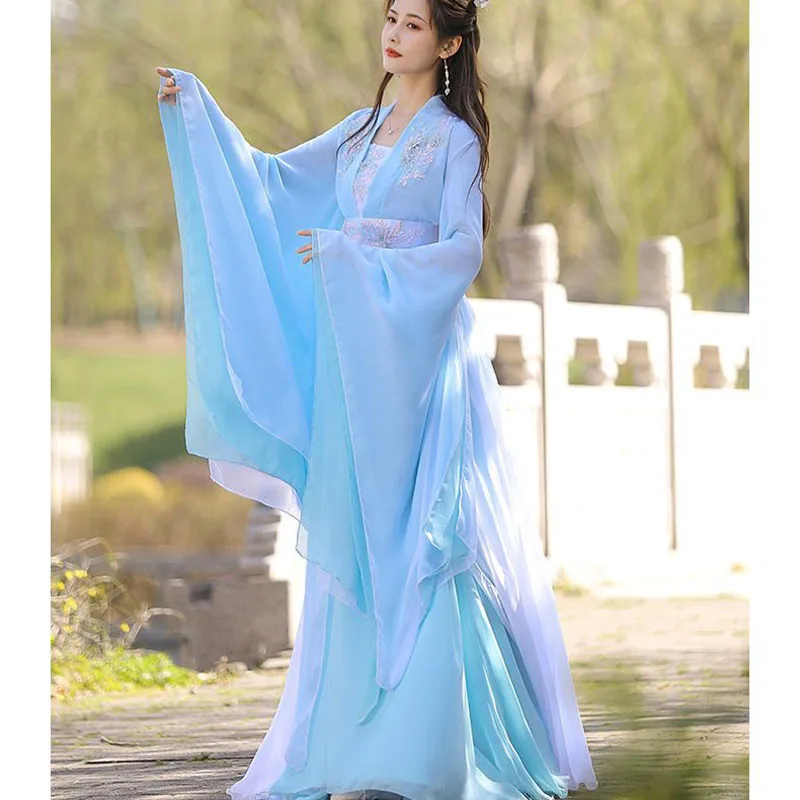 فستان وردي قديم للبالغين من Hanfu للنساء 2025 جديد فائق الجنية ترفرف أداء الرقص الكلاسيكي العتيق بدلة كاملة باللون الأزرق #4